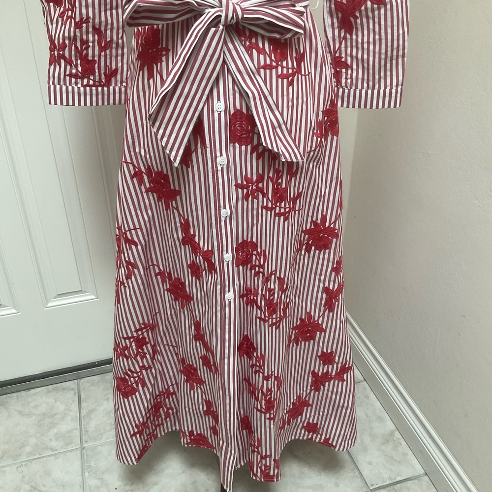 Zara Striped Embroided Dress Red  Midi XSmall - Picture 5 of 15